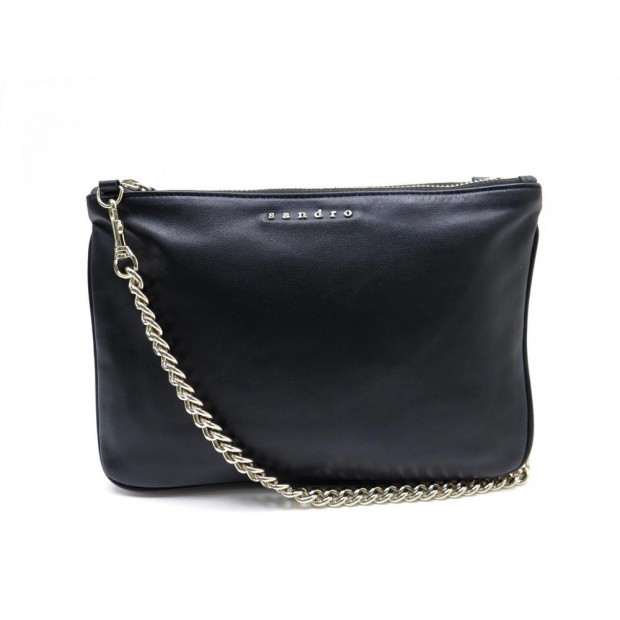 SAC A MAIN POCHETTE BANDOULIERE SANDRO ADDICT CUIR NOIR 