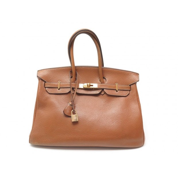 SAC A MAIN HERMES BIRKIN 35 EN CUIR TOGO MARRON GOLD ATTRIBUTS DORES HAND BAG