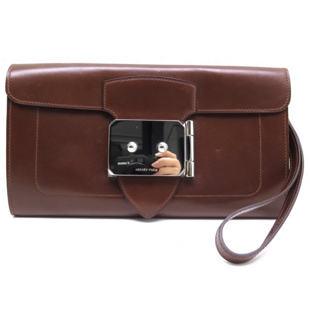 SAC POCHETTE A MAIN HERMES GOODLOCK EN CUIR MARRON BROWN LEATHER WALLET HANDBAG