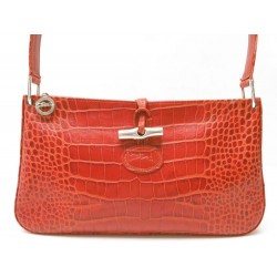 SAC A MAIN LONGCHAMP 2274158242 ROSEAU EN CUIR FACON CROCO ROUGE HAND BAG RED