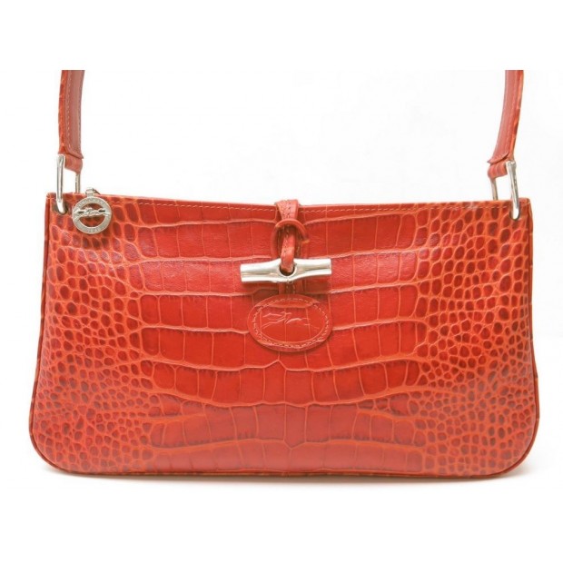 SAC A MAIN LONGCHAMP ROSEAU CUIR FACON CROCO 