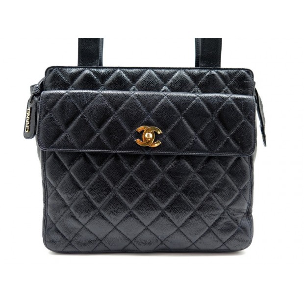 SAC A MAIN CHANEL SHOPPING 30CM GRAND CABAS CUIR CAVIAR MATELASSE NOIR BAG 3500€