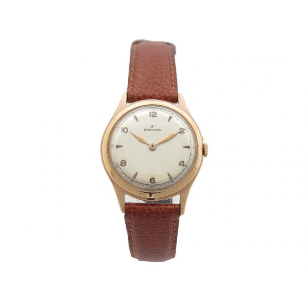 VINTAGE MONTRE BREITLING EN ACIER ET PLAQUE OR BRACELET CUIR MARRON STEEL WATCH