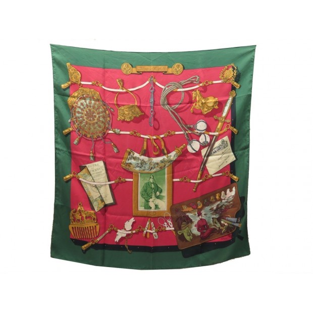 FOULARD HERMES MEMOIRE D'HERMES CATHY LATHAM CARRE EN SOIE ROUGE SILK SCARF 370€