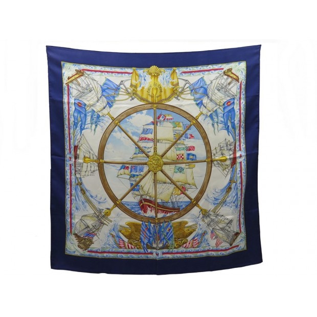 FOULARD HERMES VIVE LE VENT LAURENCE BOURTHOUMIEUX CARRE SOIE BLEU SCARF 370€