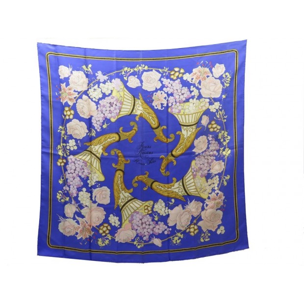 FOULARD HERMES FLEURS & RAISINS VAUZELLES CARRE EN SOIE VIOLET SILK SCARF 370€