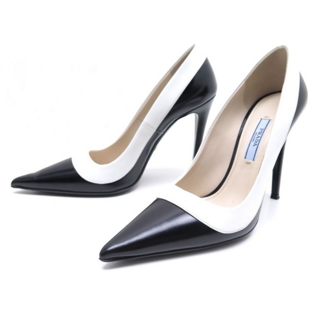 CHAUSSURES PRADA ESCARPINS 35.5 IT 36.5 FR EN CUIR NOIR & BLANC PUMP SHOES 520€