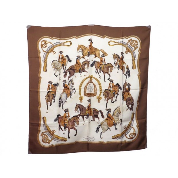 VINTAGE FOULARD HERMES REPRISE LEDOUX CARRE EN SOIE MARRON BROWN SILK SCARF 350€