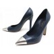 CHAUSSURES ESCARPINS LOUIS VUITTON CUIR ET BOUT METALLIQUE BLEU NUIT T36.5 FR 