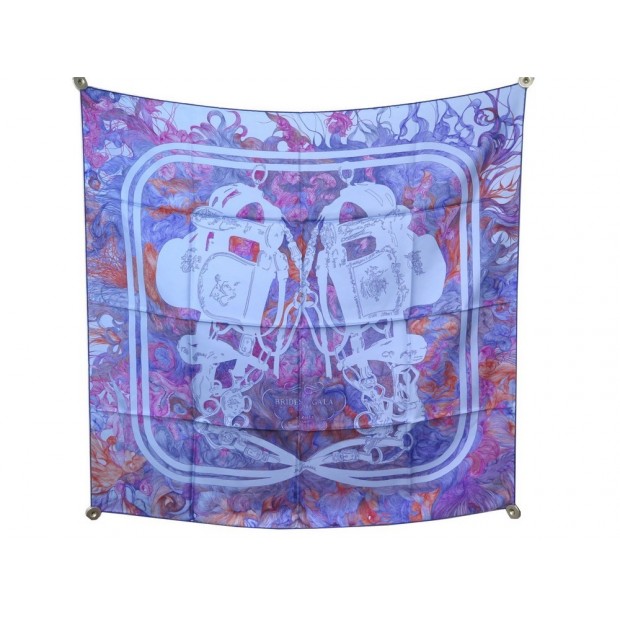 NEUF FOULARD HERMES BRIDES DE GALA EN FINESSE FLORENCE MANLIK SOIE VIOLET 370€