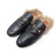 CHAUSSURES GUCCI MULES PRINCETOWN MORS 40 FOURREES CUIR NOIR LEATHER SHOES 795€