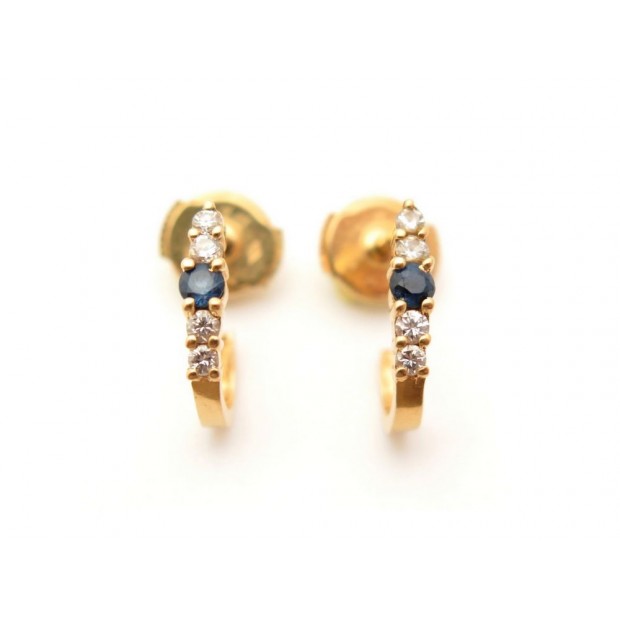 BOUCLES D OREILLES EN OR JAUNE & DIAMANT & SAPHIR GOLD EARRINGS DIAMOND SAPPHIRE