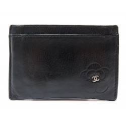 PORTE CARTES CHANEL CAMELIA EN CUIR NOIR BLACK LEATHER WALLET CARDS HOLDER 290€