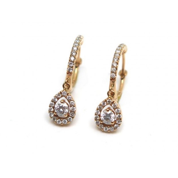 NEUF BOUCLES D'OREILLES DIAMANTISSIMO CREOLES OR ROSE 18K 2GR DIAMANTS 0.46 CT