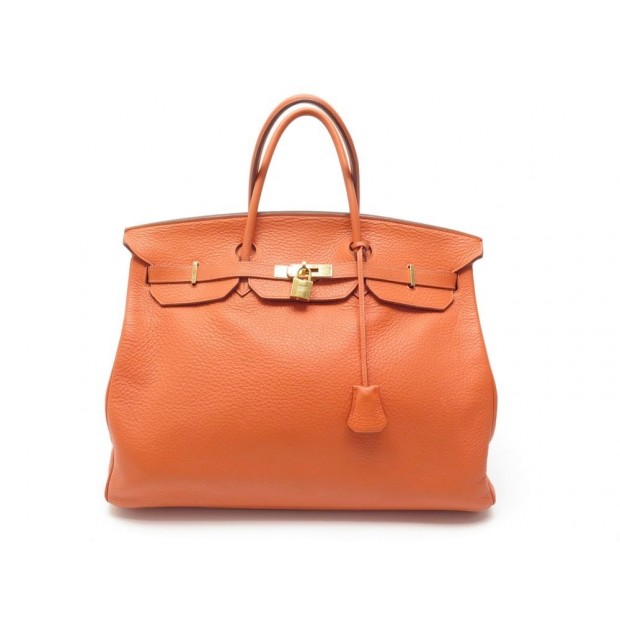 SAC A MAIN HERMES BIRKIN 40 EN CUIR TOGO ORANGE ATTRIBUTS METAL DORE HAND BAG