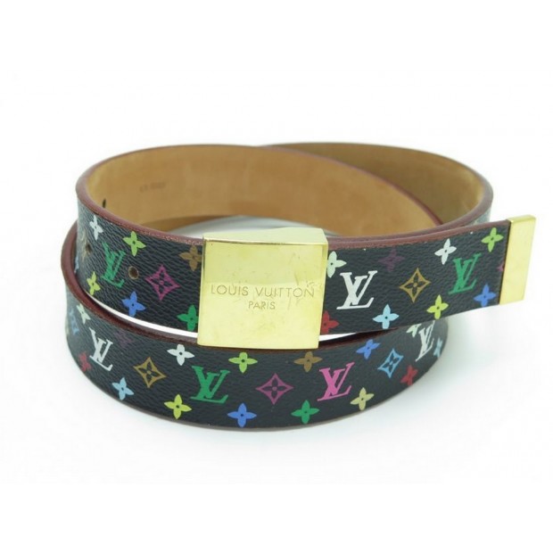 CEINTURE LOUIS VUITTON T 80 CUIR MONOGRAM MULTICOLOR NOIR MURAKAMI BELT 320