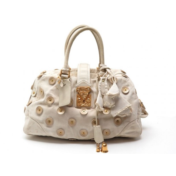 SAC A MAIN LOUIS VUITTON POLKA DOT PANAMA TISSU CREME & METAL DORE PURSE 2710€