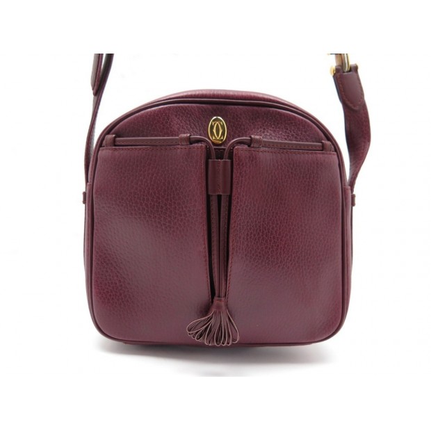 SAC A MAIN MUST DE CARTIER BANDOULIERE EN CUIR BORDEAUX LEATHER PURSE BAG 1200€