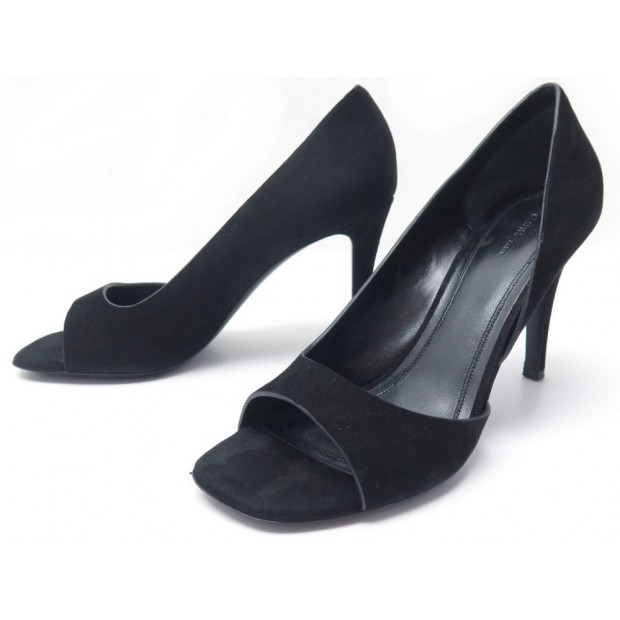 CHAUSSURES CELINE ESCARPINS OUVERTS 39 EN DAIM NOIR BLACK SUEDE OPEN SHOES 530€