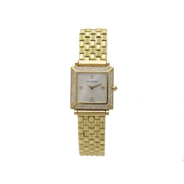 MONTRE BOUCHERON CARRE EN OR JAUNE 18K & DIAMANTS 23 MM QUARTZ YELLOW GOLD WATCH