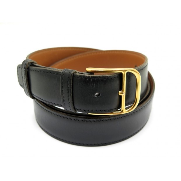 CEINTURE HERMES ETRIVIERE T 95 EN CUIR BOX NOIR & BOUCLE DOREE + SAC BELT 645€