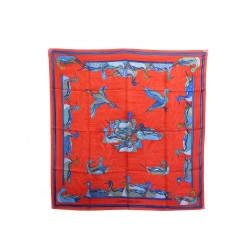 VINTAGE FOULARD HERMES LA MARE AUX CANARDS DUCHESNE CARRE SOIE ROUGE SCARF 350€