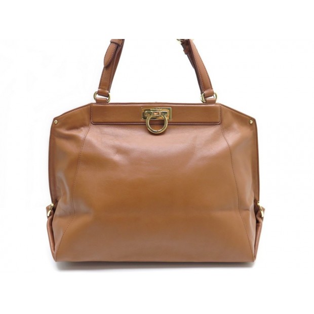 SAC A MAIN SALVATORE FERRAGAMO CUIR MARRON CLAIR 