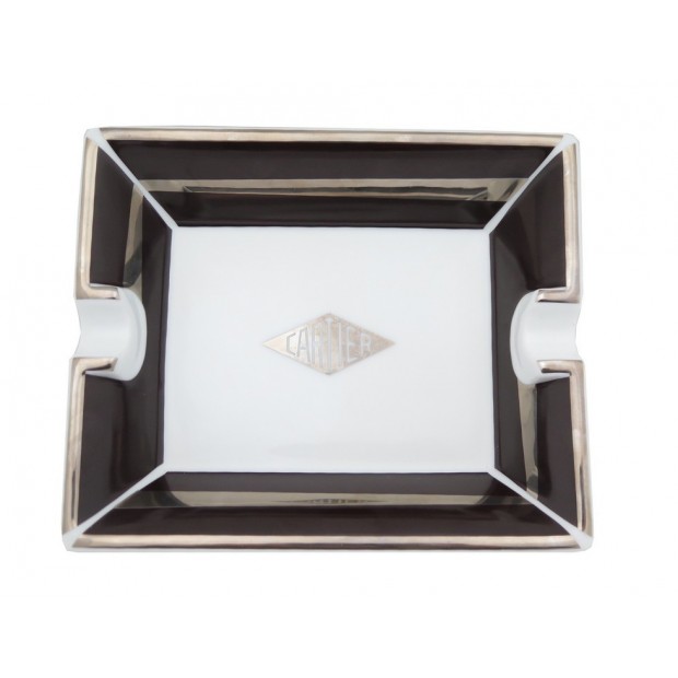 VIDE POCHE CENDRIER CARTIER EN PORCELAINE LIMOGES MARRON & ARGENTE SUNDRIES TRAY