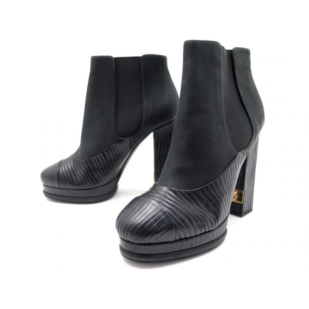 CHAUSSURES CHANEL G30176 BOTTINES A TALONS 40 EN CUIR NOIR ANKLE BOOTS 1180€