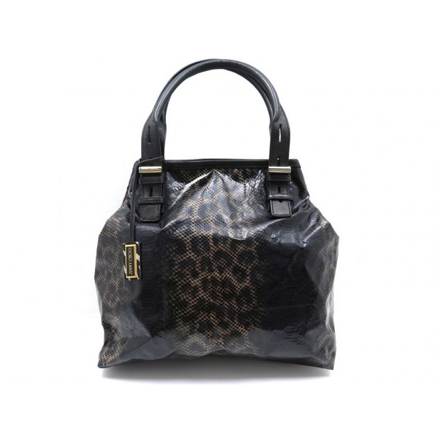 NEUF SAC A MAIN JIMMY CHOO EN TOILE NOIRE FACON SERPENT MOTIF LEOPARD PURSE 890€