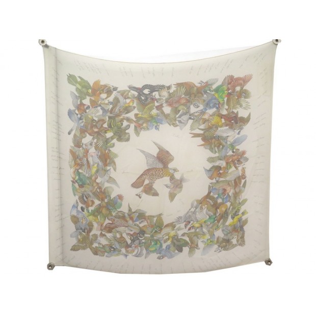 FOULARD HERMES L INTRUS PAR ANTOINE DE JACQUELOT MOUSSELINE DE SOIE BLANC 370€