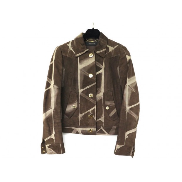 VESTE GUCCI TYE & DYE T38-40 M EN CUIR SUEDE MARRON BLOUSON LEATHER JACKET 3250€