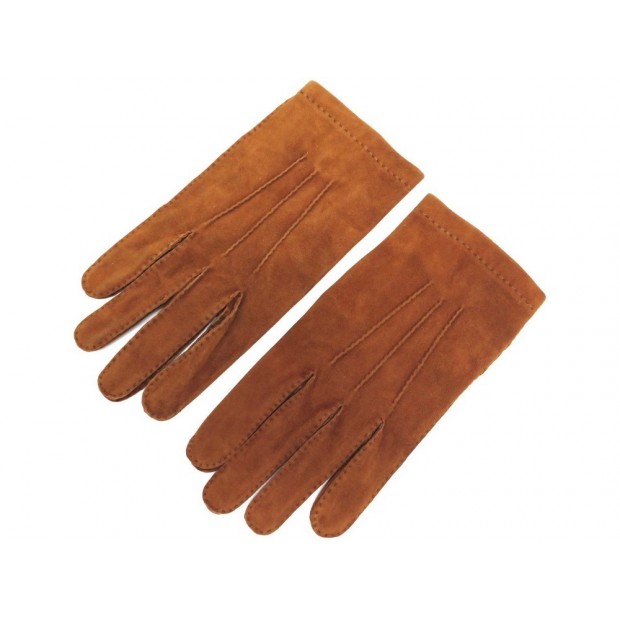 GANTS HERMES CHEMISIER T 9.5 EN CUIR DE RENNE SUEDE MARRON LEATHER GLOVES 630€