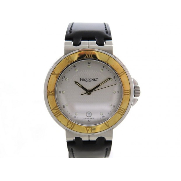 NEUF MONTRE PEQUIGNET 8831438 MOOREA 36 MM QUARTZ HOMME ACIER OR 18K WATCH 1900