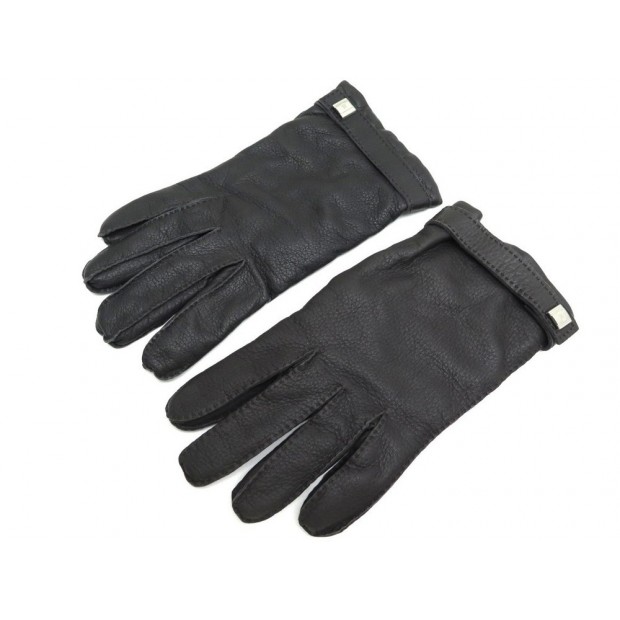 GANTS HERMES CUIR NOIR T9