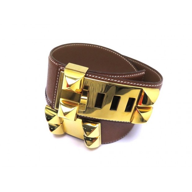 CEINTURE HERMES MEDOR T 70 EN CUIR COURCHEVEL GOLD & DORE LEATHER BELT 1730€