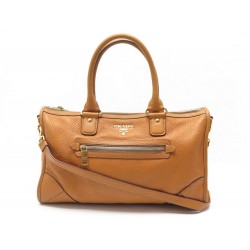 SAC A MAIN PRADA 38 CM EN CUIR GRAINE CAMEL ANSE BANDOULIERE GOLD HAND BAG 2600€