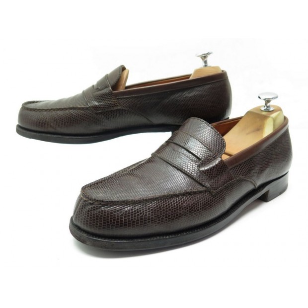 CHAUSSURES JM WESTON 180 MOCASSINS 8C 42 CUIR LEZARD MARRON LOAFERS SHOES 1600€