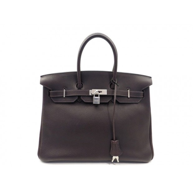 SAC A MAIN HERMES BIRKIN 35 CM EN CUIR MARRON CAFE ATTRIBUTS ACIER BROSSE PURSE