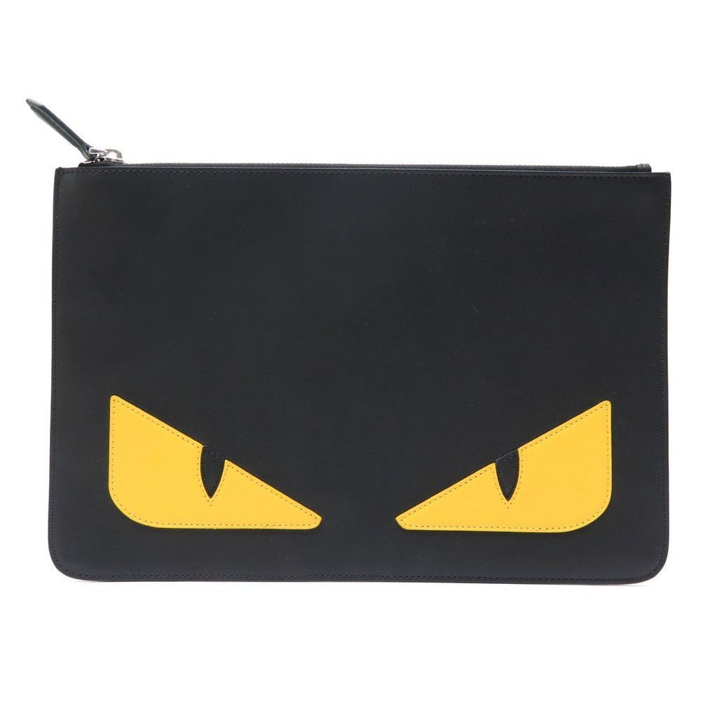 sac pochette fendi monster a main en cuir noir