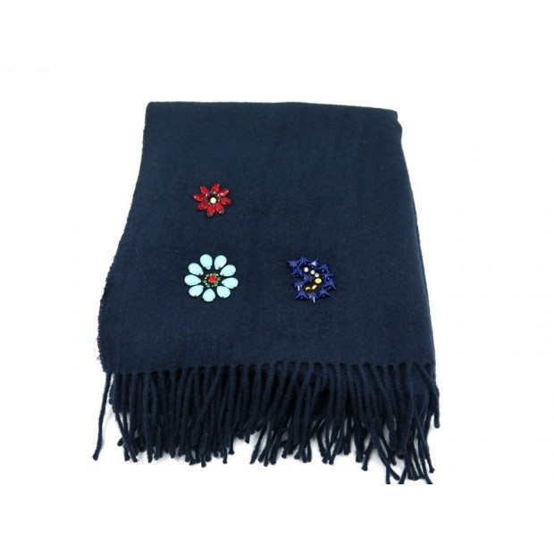 NEUF ECHARPE PAUL SMITH EN LAINE BLEU MARINE & BIJOUX FANTAISIES WOOL SCARF