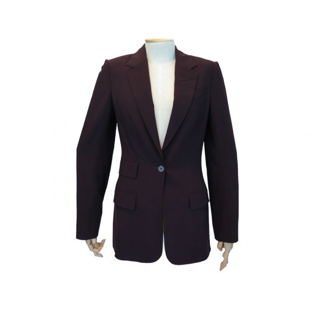 NEUF VESTE HERMES T 36 S EN LAINE PRUNE & SOIE IMPRIMEE PADDOCK JACKET 2000€