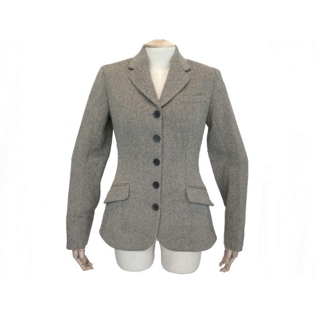 NEUF VESTE CINTREE HERMES 36 S EN LAINE GRIS FEMME GREY WOOL JACKET 2500€