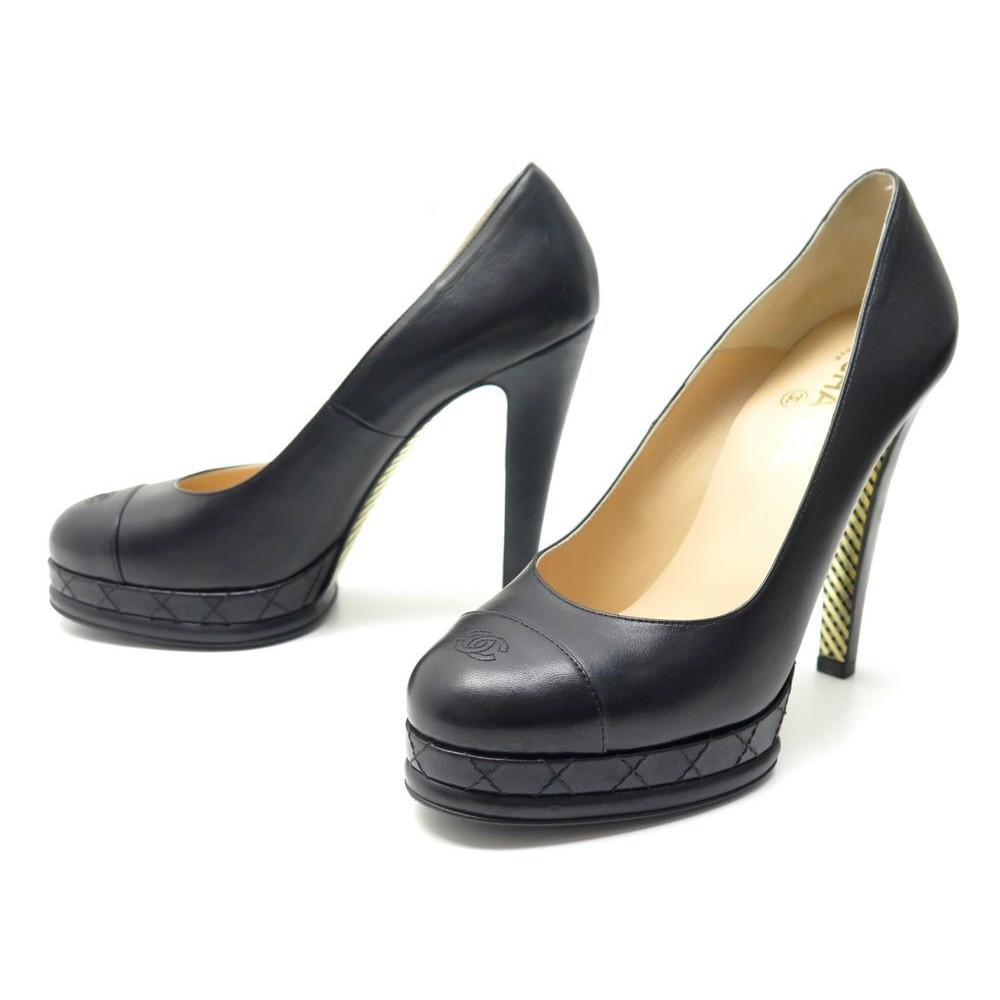 chaussures chanel g28461 escarpins 40.5 en cuir noir