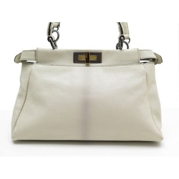 SAC A MAIN FENDI PEEKABOO 8BN211 PM EN CUIR CREME BANDOULIERE HAND BAG 2450€