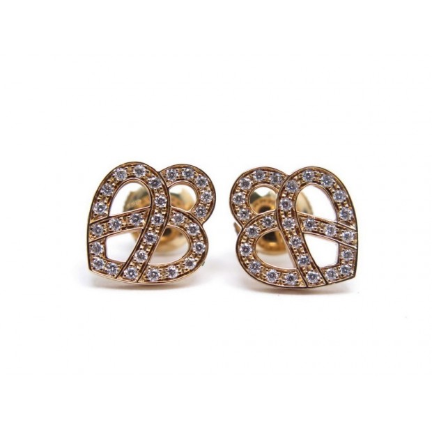 BOUCLES D'OREILLES POIRAY 828350 COEUR ENTRELACE OR ROSE DIAMANTS EARRINGS 1990€