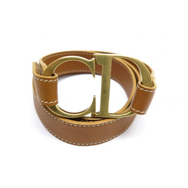 CEINTURE CHRISTIAN DIOR CUIR MARRON LOGO CD METAL DORE BROWN LEATHER BELT 380