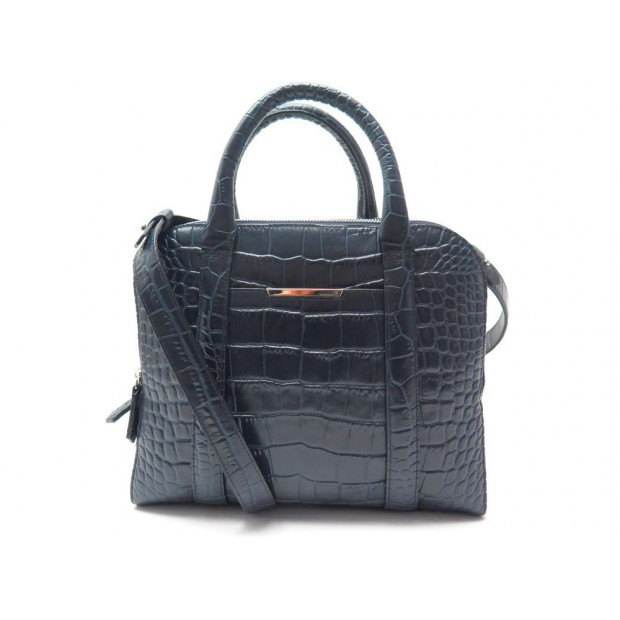 NEUF SAC A MAIN LANCEL ADJANI PM A07105 CUIR FACON CROCO BLEU PETROLE BAG 995€