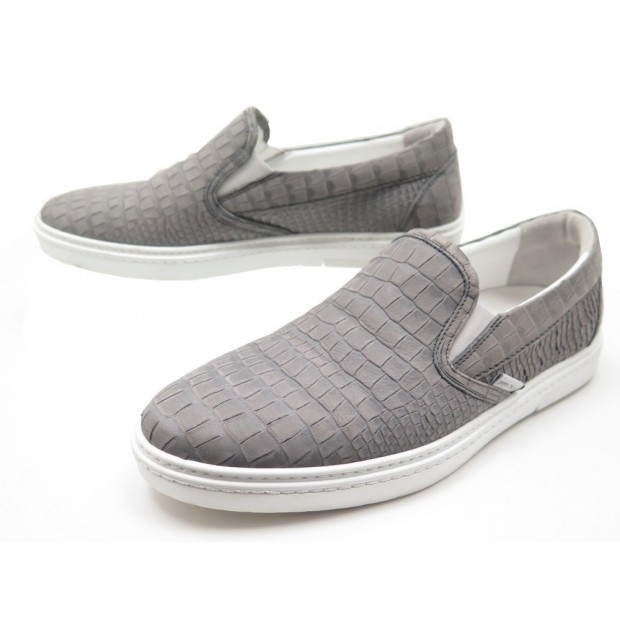 CHAUSSURES JIMMY CHOO GROVE BASKETS 42.5 EN CUIR GRIS FACON CROCO SNEAKERS 475€