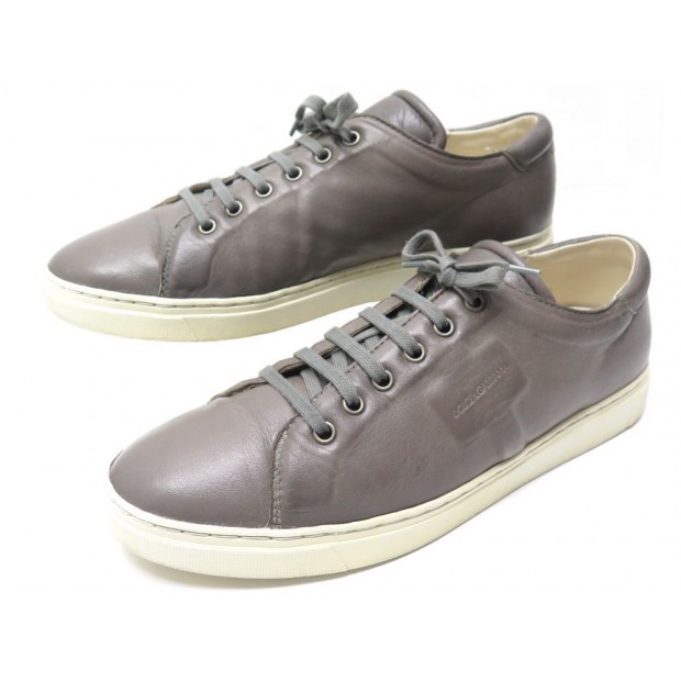 CHAUSSURES DOLCE & GABBANA CS1033 SNEAKERS 8 42 CUIR TAUPE BASKETS TRAINERS 405€